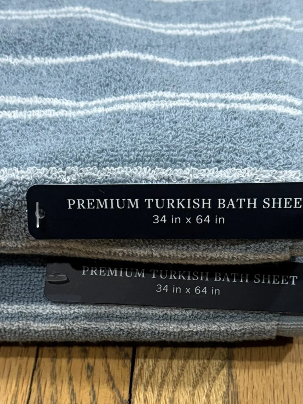 2 Brooks Brothers Premium Turkish Cotton Bath Towels White Blue Gray Stripe
